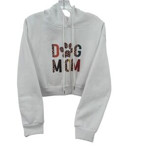 SHEIN Sz L White Dog Mom Hoodie Leopard Paw Print Casual Pullover Cozy Cropped
